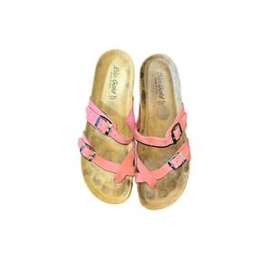 Bio-Gold Italy Womens Leather Double Buckle Slide Sandals Coral Pink Size 38